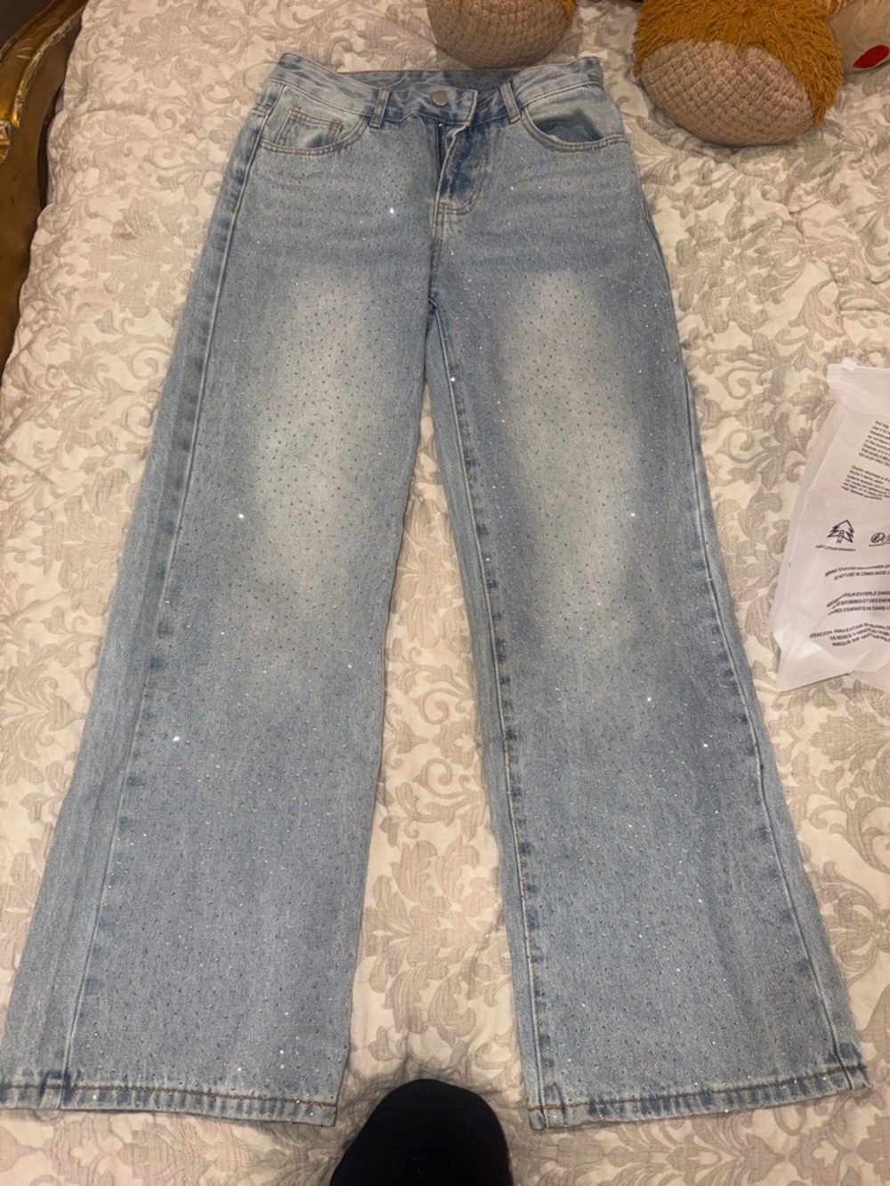 Sparkle Light Blue Wide-Leg Jeans